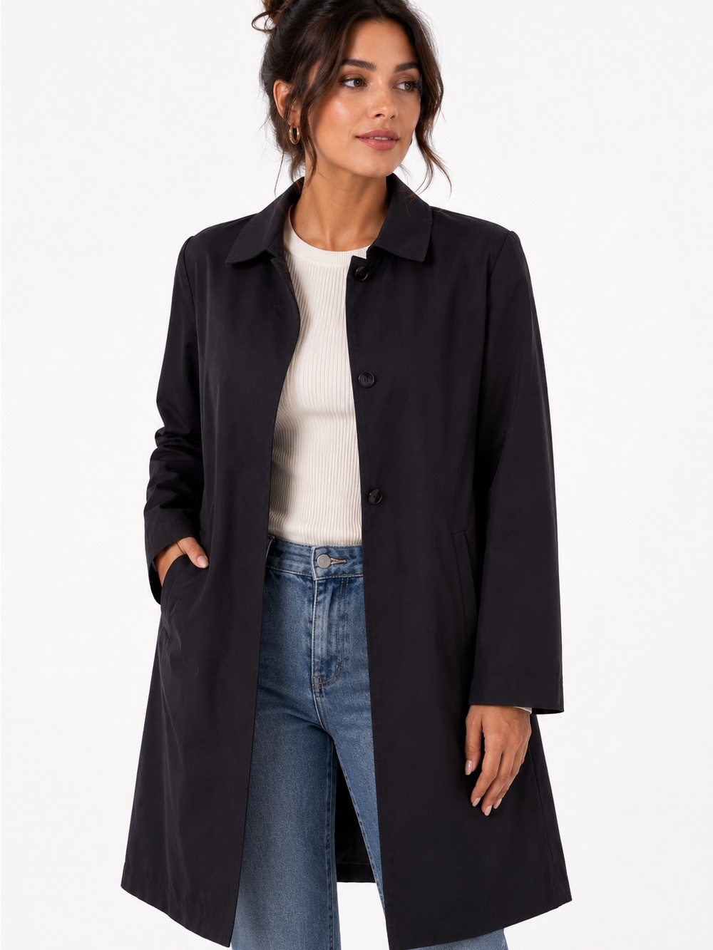Style & Co Black Cotton Stretch Car Coat Jacket Women’s Classic Chic